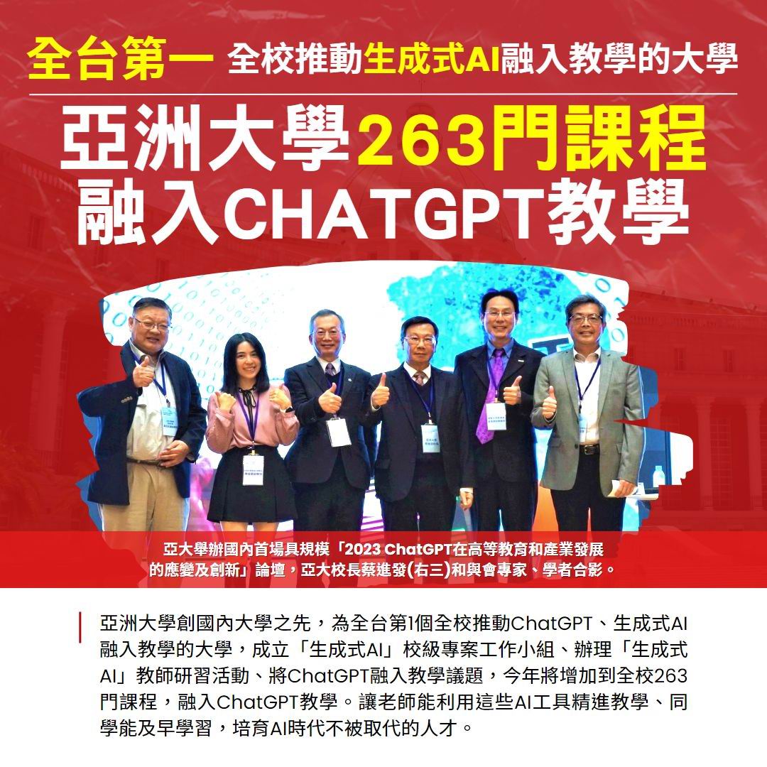 亞大263門課程融入CHATGPT教學